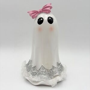 Cute‎ Ghost Figurine with Pink Bow Halloween Decor Spooky Season